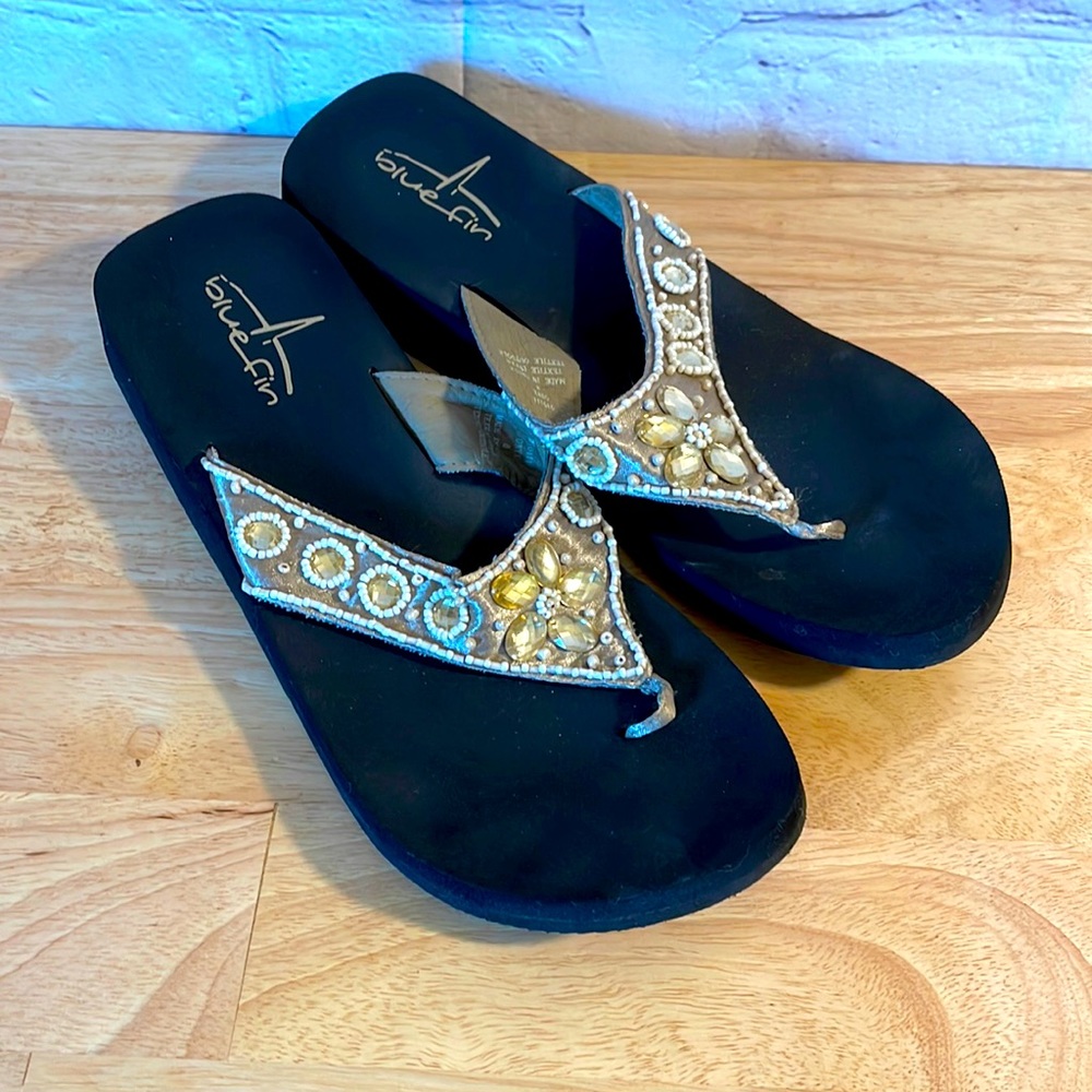 Blue Fin Jeweled Flip Flops